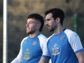 Álvaro Fernández (i) y Germán Parreño, porteros del Deportivo, en Abegondo