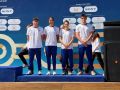 Mateo García, María de Valdés, Ángela Martínez y Mario Méndez, en el podio del relevo mixto en la Copa del Mundo de Somabay (Egitpo)