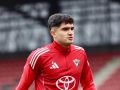 Hugo Novoa, durante un partido con el Mirandés