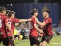 Los jugadores del Mirandés celebran un gol de Del  Cura en el 1-2 en Zaragoza