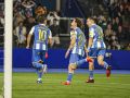 Mario Soriano, Yeremay y Luismi Cruz celebran juntos un gol ante el Mirandés en Riazor