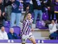 Ángel Carvajal celebra su gol con el primer equipo del Valladolid ante el Zaragoza