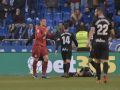 Maksym Koval, a punto de ver la roja en su debut con el Deportivo ante el Eibar en la temporada 2017-18