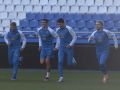 Yeremay Hernández, Diego Villares, Miguel Loureiro y David Mella corren durante un entrenamiento en Riazor