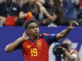 Lamine Yamal celebra el primer gol de España ante Arabia Saudí, este domingo en Atlanta