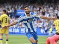 Eddahchouri celebra su gol en el Dépor-Las Palmas, último partido en el que el equipo coruñés vistió la elástica de Kappa