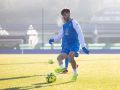 Adrià Altimira, nuevo refuerzo del Dépor, durante su primer entrenamiento en Abegondo con el equipo blanquiazul