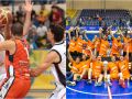 Lo que Melilla te quitó, Melilla te lo dio A la izquierda, una acción del quinto partido en el playoff de ascenso de 2016. A la derecha, el equipo celebra el ascenso sobre la pista en 2024. Ambas en el pabellón de Melilla