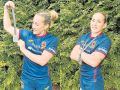 La jugadora del CRAT Ana Peralta enseña su medalla de campeona de Europa con la selección española