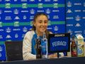 Olaya en la sala de prensa de Abegondo