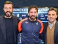 Fabio Caserta, en el centro, en el día de su presentación como técnico del Empoli el pasado 12 de marzo