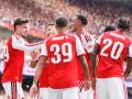 CARDIFF (United Kingdom), 16/08/2026.- Kai Havertz of Arsenal (L) celebrates with his teammates after scoring the 2-0 goal during the FA Community Shield match Arsenal FC against Manchester City, in Cardiff, Wales, 16 August 2026. (Reino Unido) EFE/EPA/DIMITRIS LEGAKIS