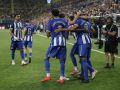 Los jugadores del Dépor celebran el gol de Zaka en Villarreal