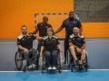 Cinco integrantes del ICB Coruña en el pabellón San Francisco Javier durante el descanso del OAR-Culleredo de pretemporada