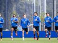 Ferran Seco, Adama Traoré, Yayo González, Quique Teijo, Álvaro Fraga e Iker Gil en la sesión de entrenamiento de este miércoles