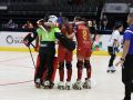 La selección española de hockey con la coruñesa María Sanjurjo (la número 8) celebra un gol