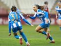 Espe Pizarro y Lucía Rivas celebran el segundo tanto de la uruguaya en Las Gaunas