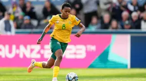 Hildah Magaia, durante un partido con Sudáfrica en el Mundial de 2023