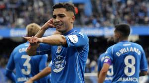 Yeremay celebra su gol contra el Ceuta en Riazor en esta temporada