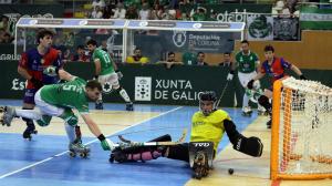 Momento en el que César Carballeira hizo el 6-0 durante el primer partido del pasado viernes en el Palacio