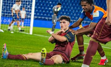 Lucas Regueiro celebra el tanto que dio el pase a semifinales de Copa del Rey Juvenil ante el Tenerife