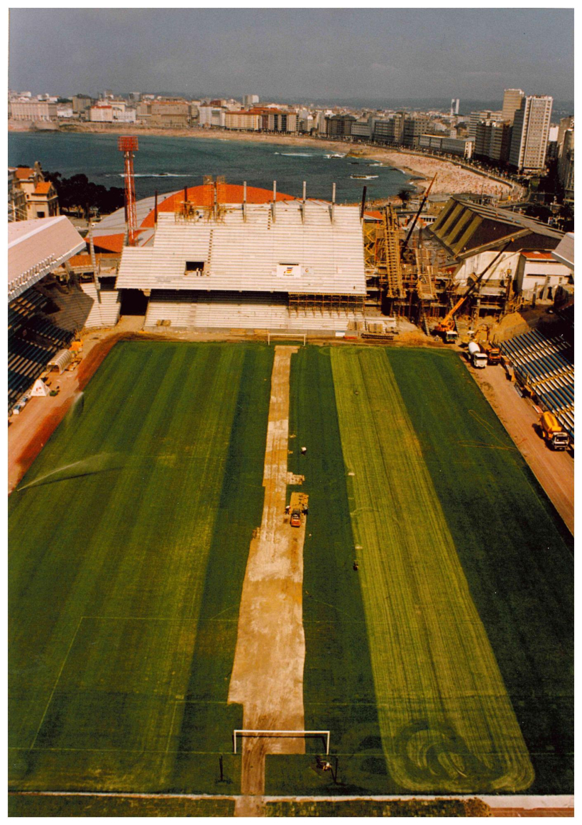 Obras en el estadio de Riazor el 6 de junio de 1996