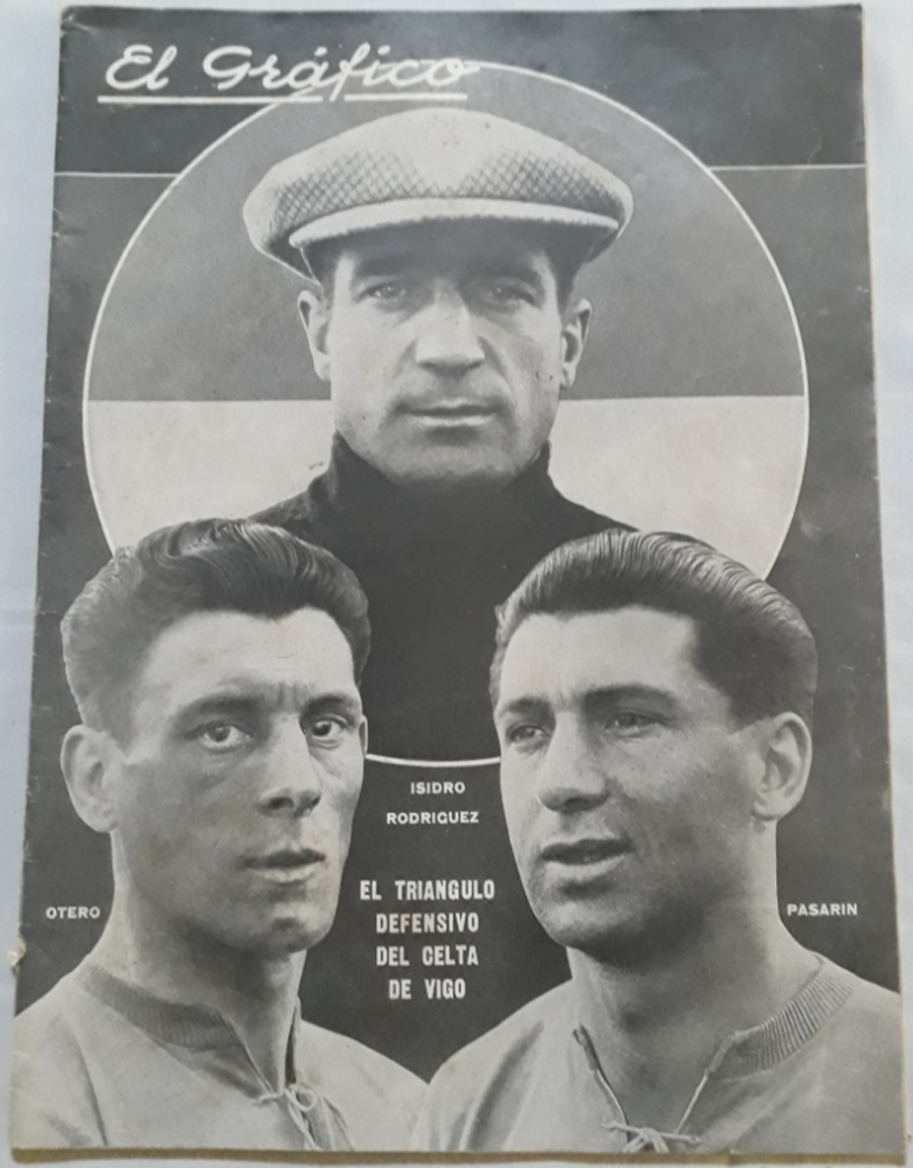 Portada de la revista argentina El Gráfico del 14 de julio 1928 que destaca la gira del Celta por Sudamérica con tres jugadores, dos de ellos, Isidro y Otero, cedidos por el Deportivo para aquel viaje