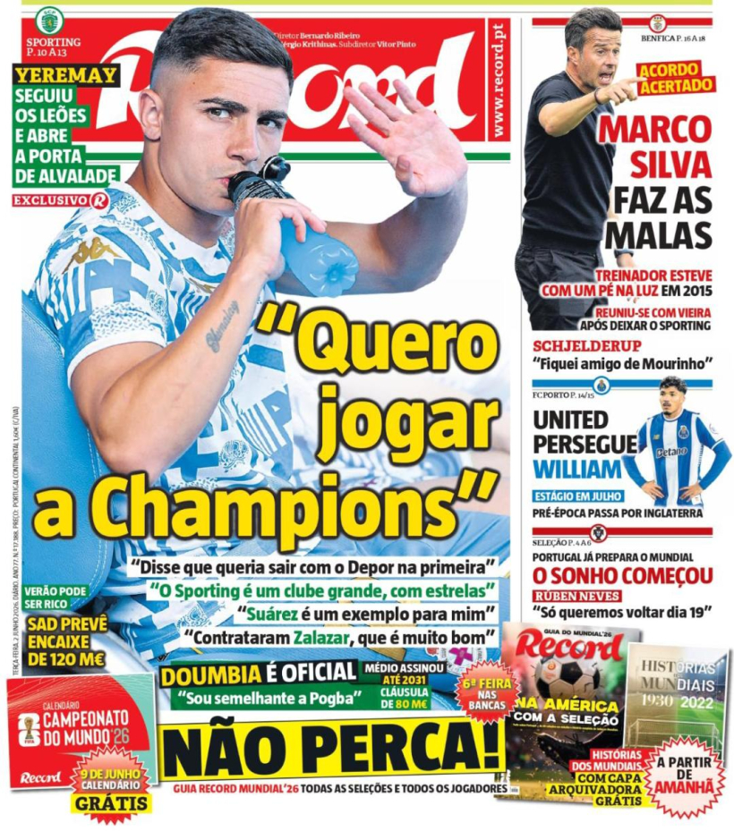 Portada de Record del 2 de junio de 2026 con Yeremay
