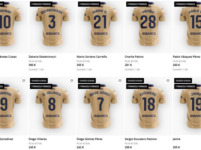 Las pujas por las camisetas doradas del Deportivo