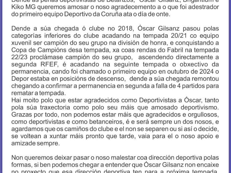 Comunicado peu00f1as Betanzos u00d3scar Gilsanz