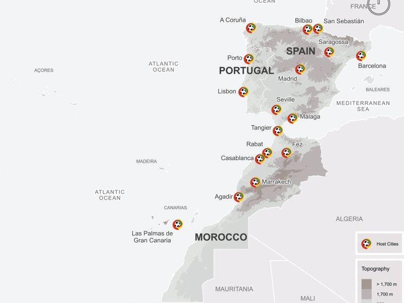 Mapa sedes Mundial 2030