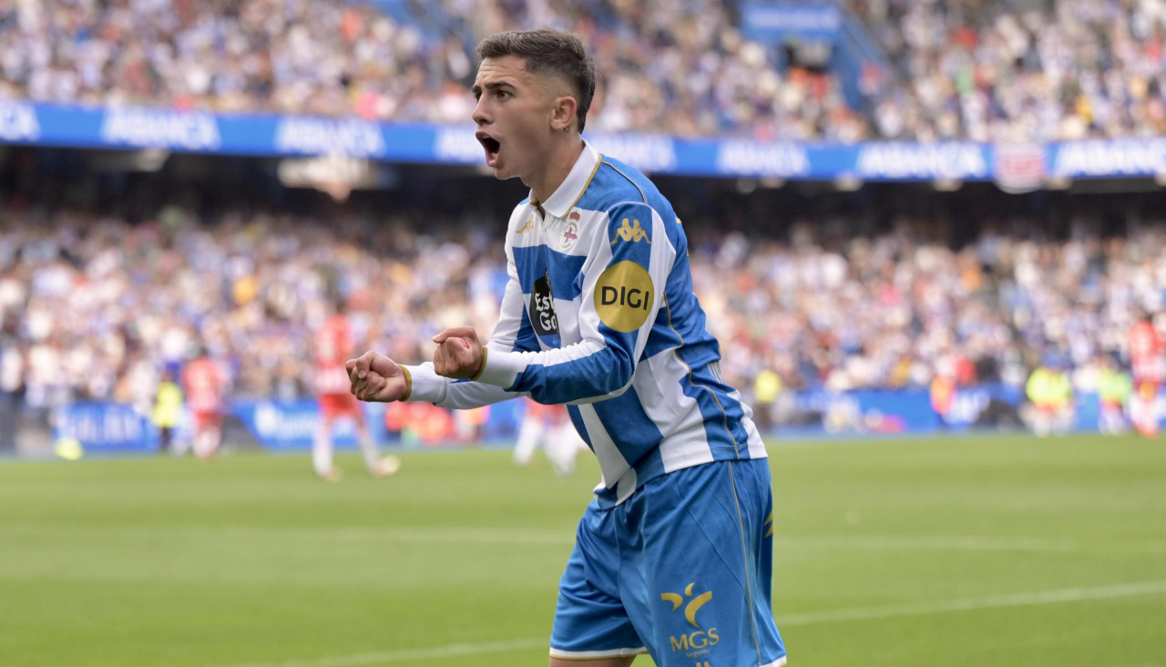 Yeremay, celebrando su gol contra el Almería
