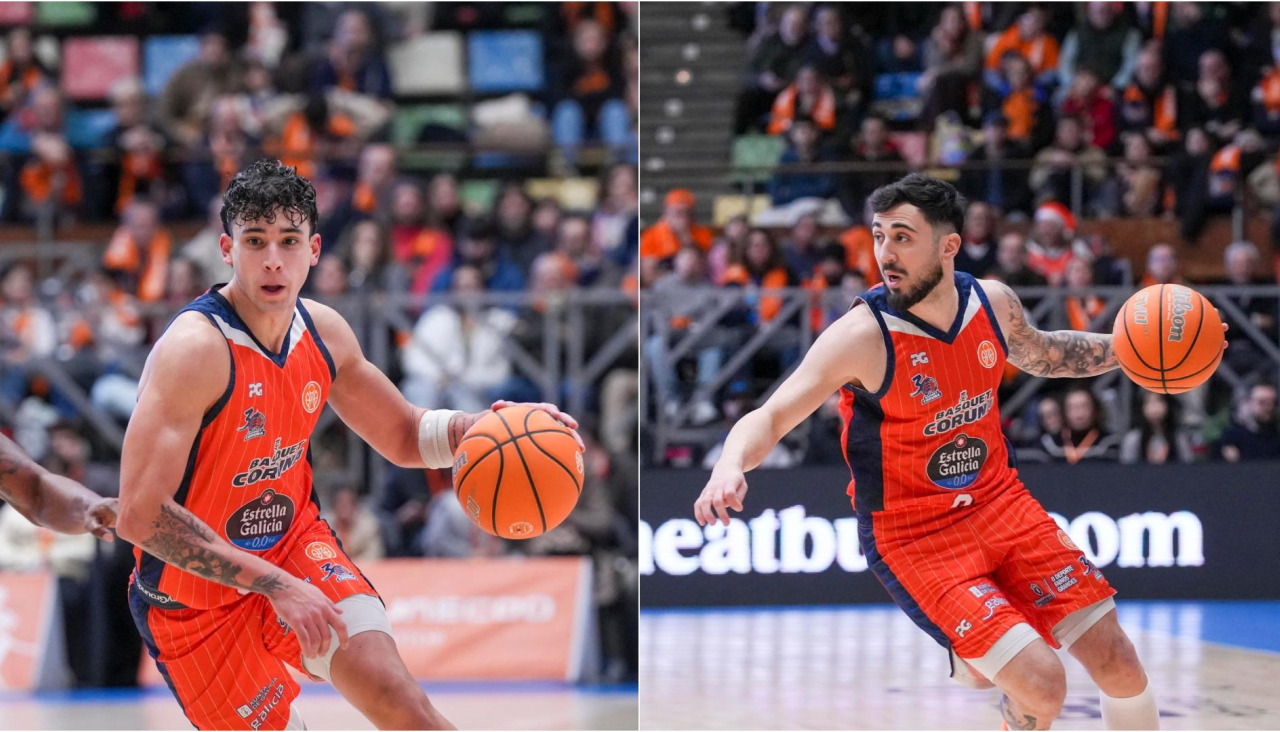 Caio Pacheco y Dídac Cuevas durante el partido del pasado domingo contra Cantabria en el Coliseum de A Coruña