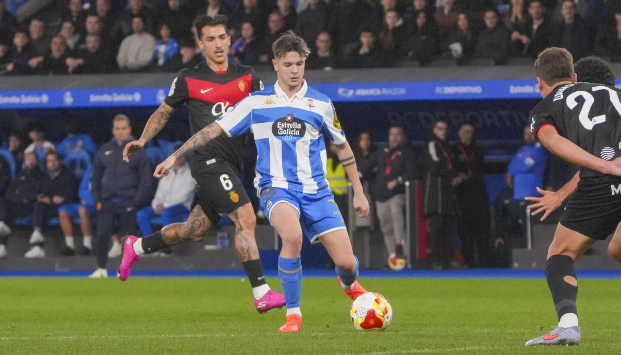 Rubén López, durante el Dépor-Mallorca de Copa del Rey