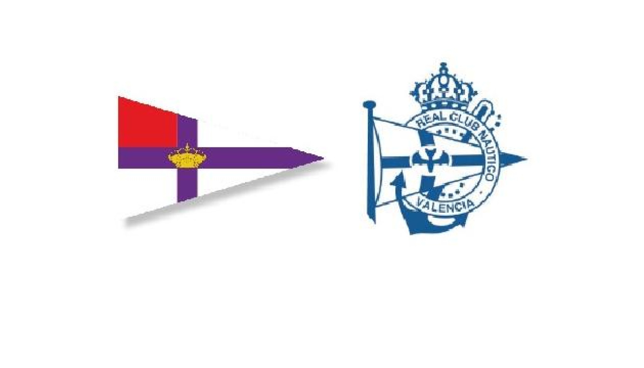 Escudos del Real Sporting Club de Getxo (izquierda) y del Real Club Náutico de Valencia, con la cruz morada en la grímpola