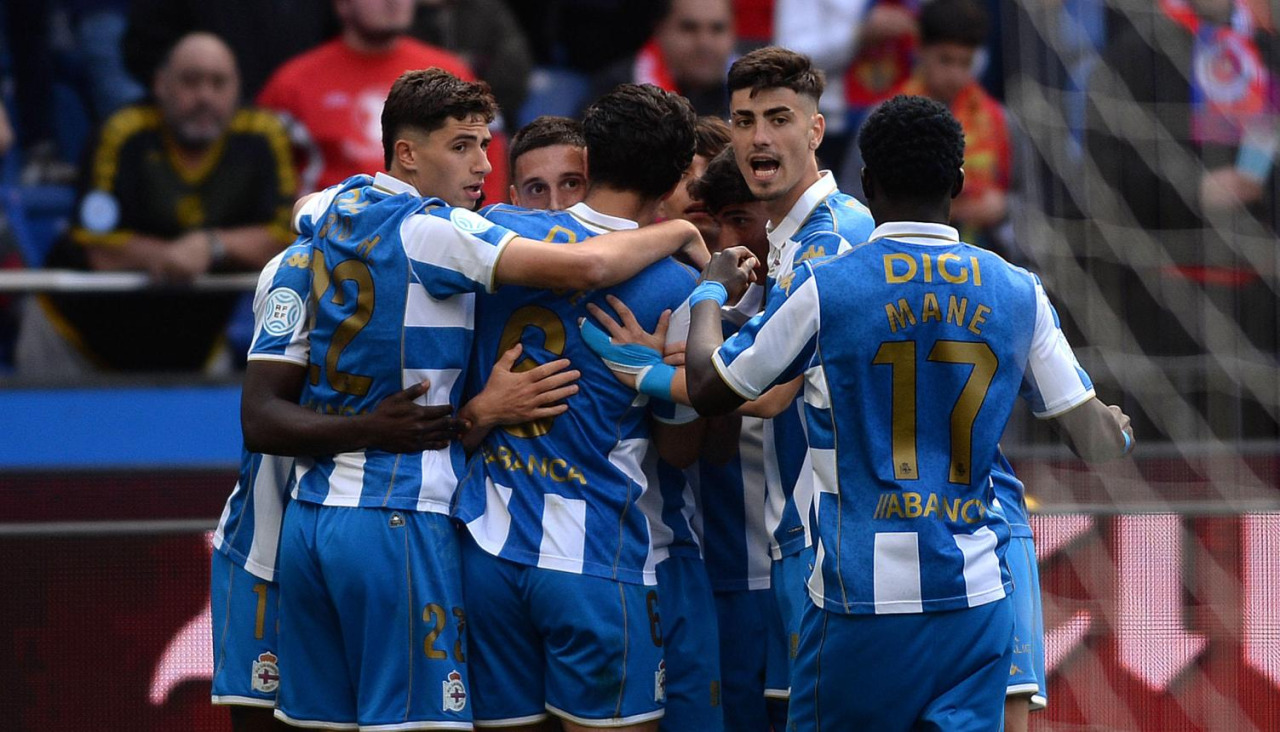 El Fabril celebra uno de sus goles ante el UD Ourense