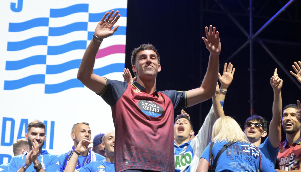 Dani Barcia en la celebración del ascenso del Deportivo