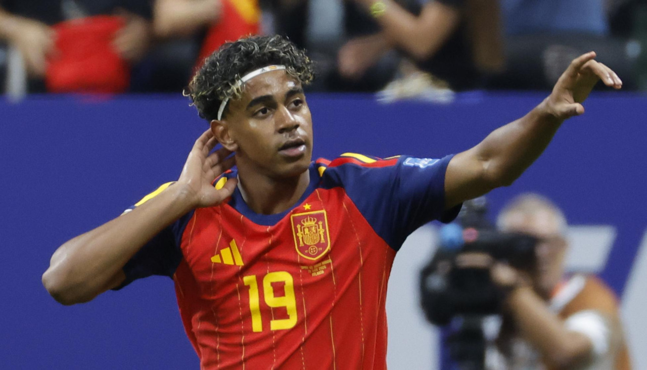 Lamine Yamal celebra el primer gol de España ante Arabia Saudí, este domingo en Atlanta