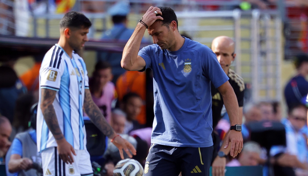 Scaloni, durante el partido entre España y Argentina
