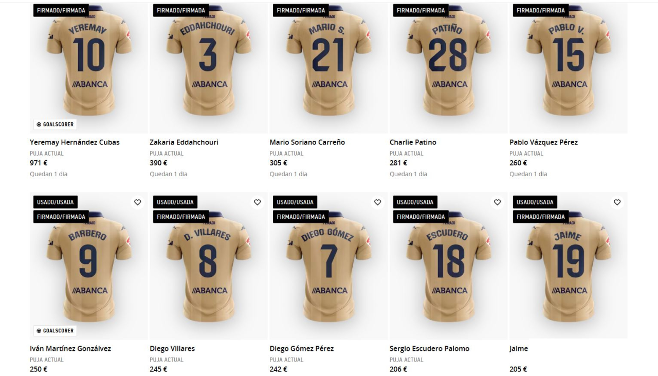 Las pujas por las camisetas doradas del Deportivo