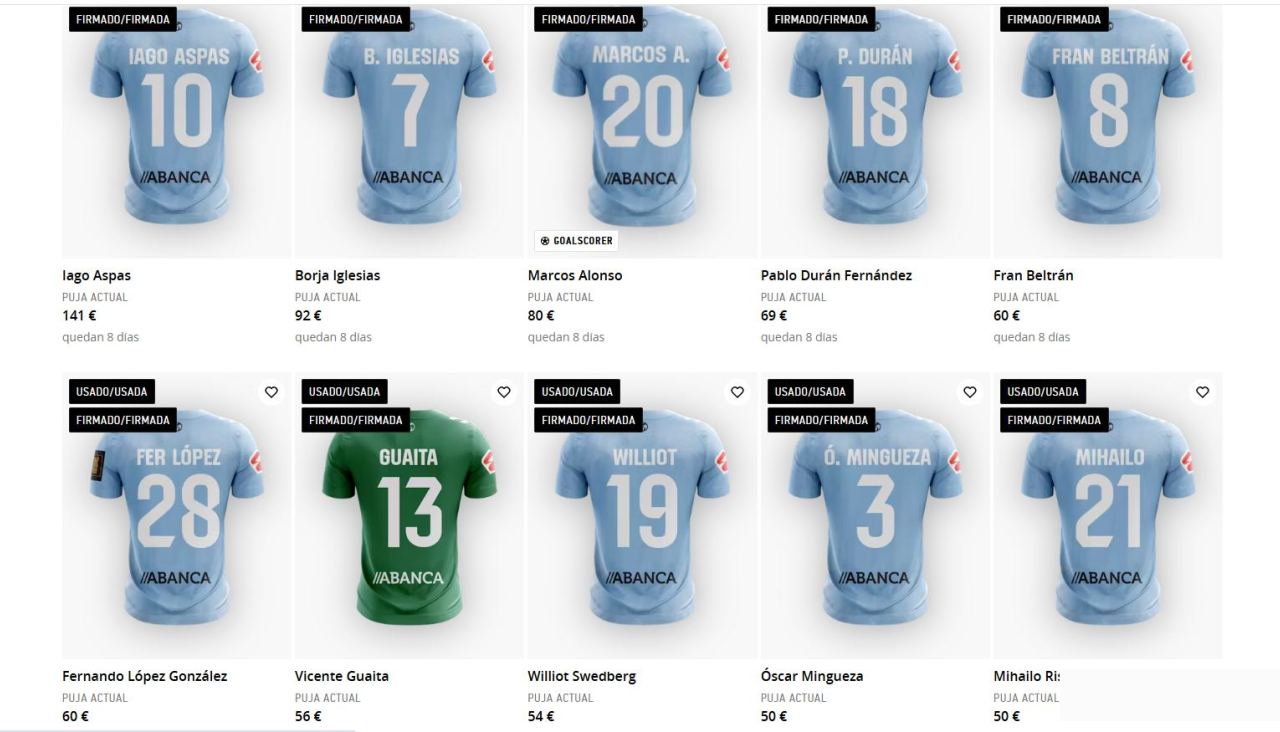 Las pujas por las camisetas del Celta
