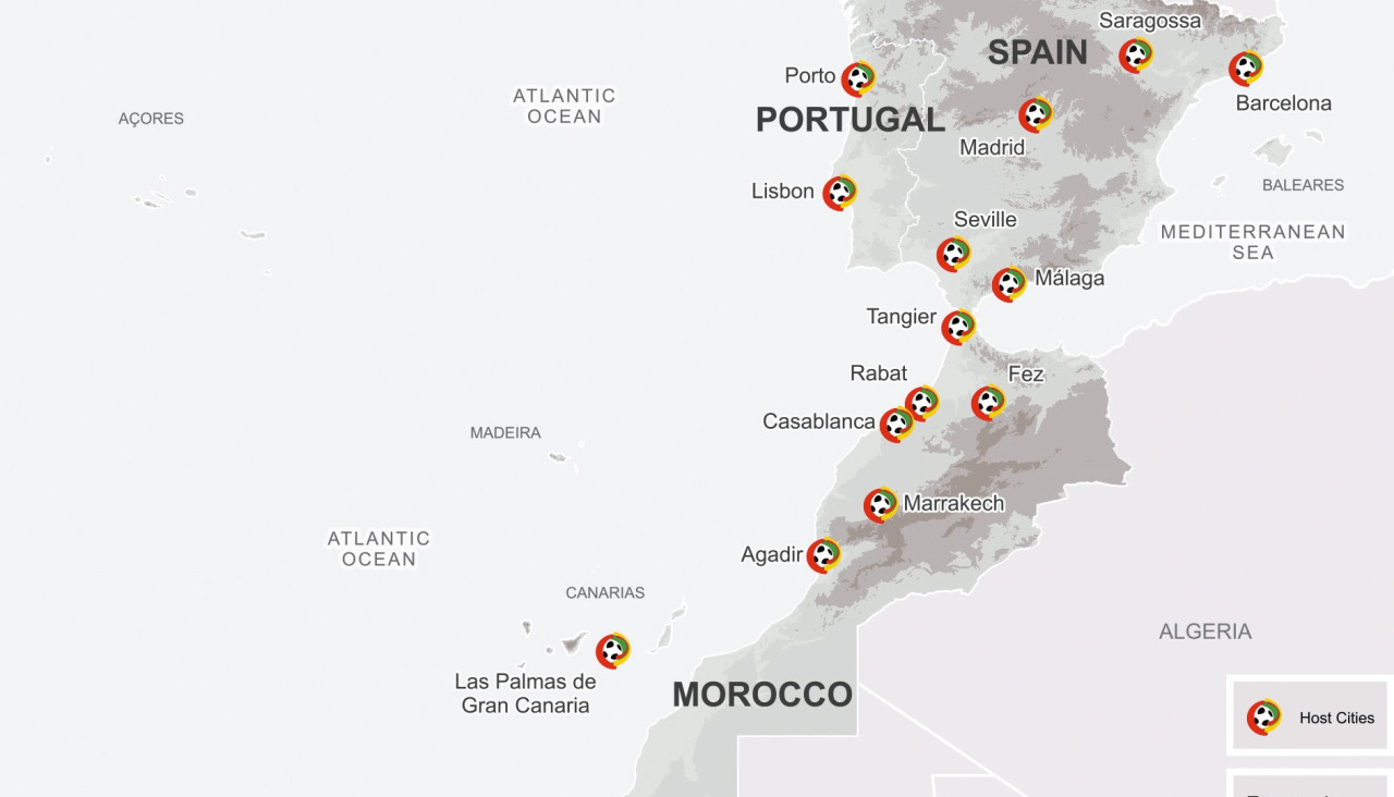 Mapa sedes Mundial 2030