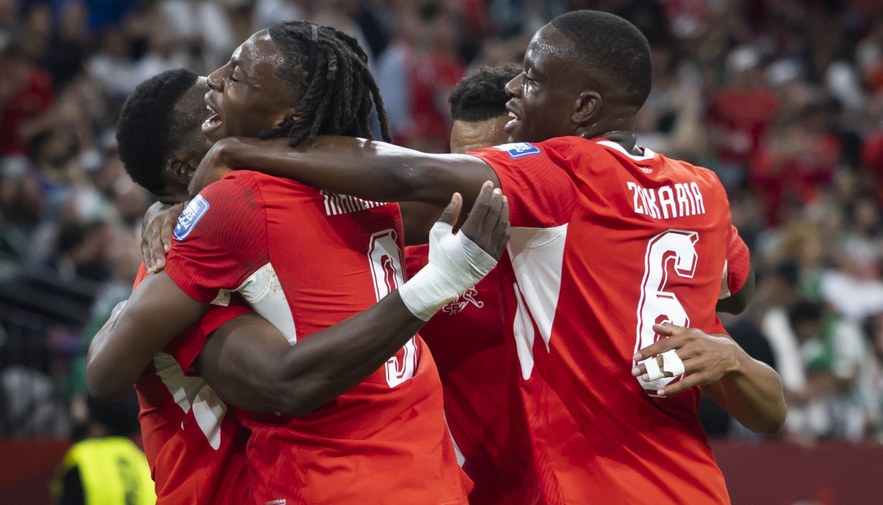 Suiza celebra un gol contra Argelia en los dieciseisavos del Mundial