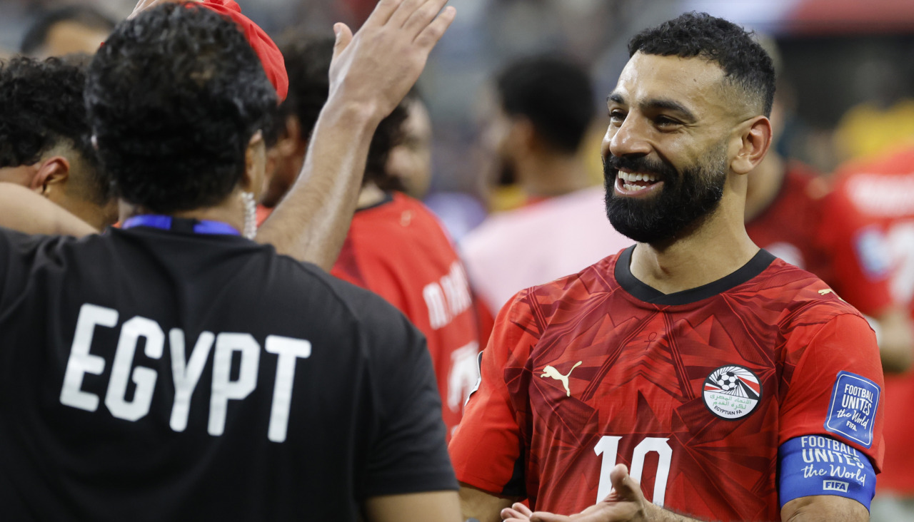 GR5208. ARLINGTON (ESTADOS UNIDOS), 03/07/2026.- Mohamed Salah de Egipto celebra este viernes, al ganar un partido de dieciseisavos de final del Mundial de la FIFA 2026 entre Australia y Egipto en el estadio AT&T en Arlington (EE.UU.). EFE/ Mariscal