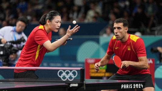 Robles Alvaro (ESP) and Xiao Maria (ESP) versus Ishiy Vitor (BRA) and Takahashi Bruna during table tennis mixed doubles